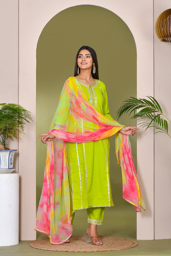 Green And Pink Georgette Kurta Set