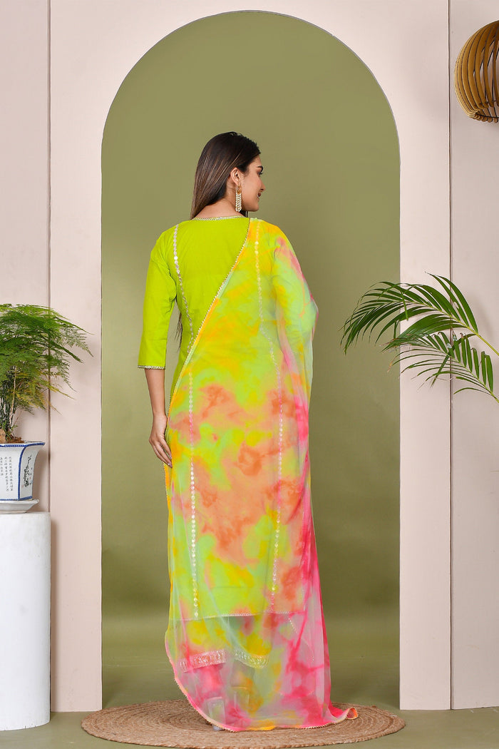 Green And Pink Georgette Kurta Set
