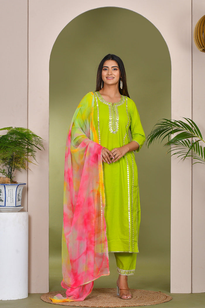 Green And Pink Georgette Kurta Set