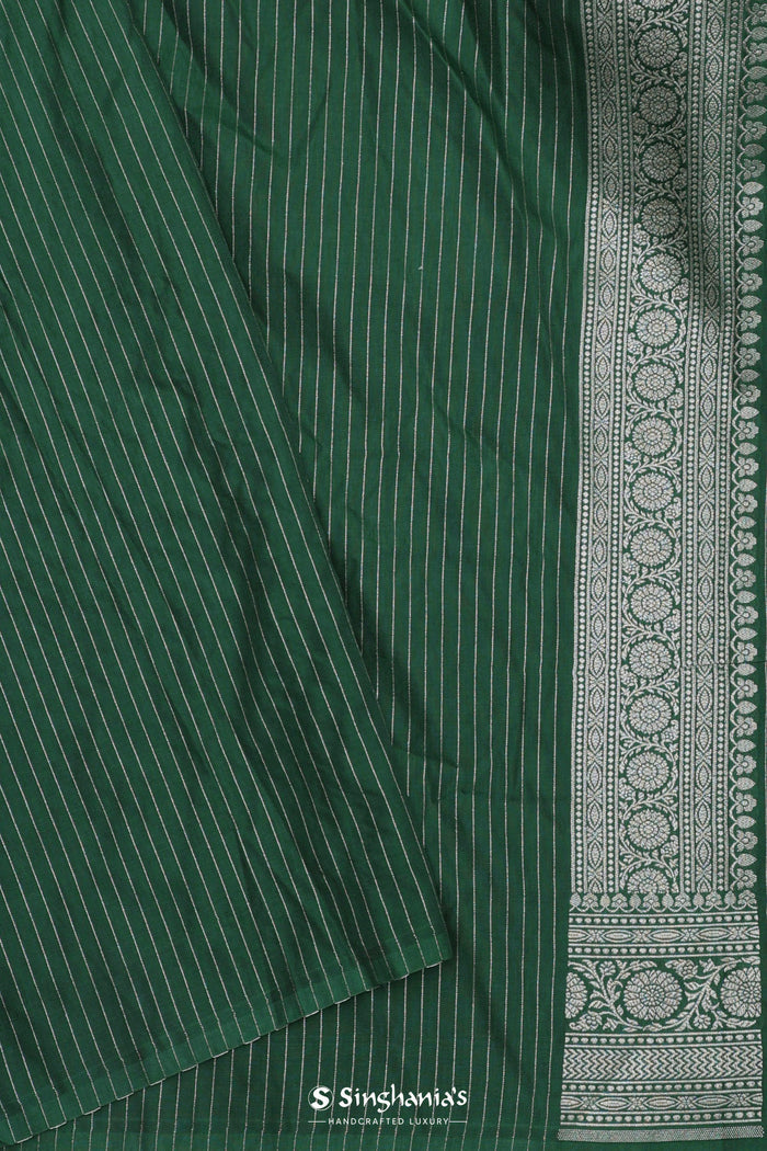 <img> Green Banarasi Silk Saree With Silver Zari Border