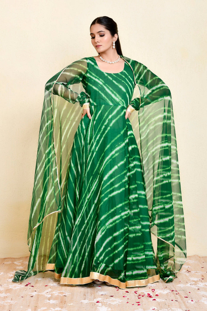 Green Georgette Flared Anarkali