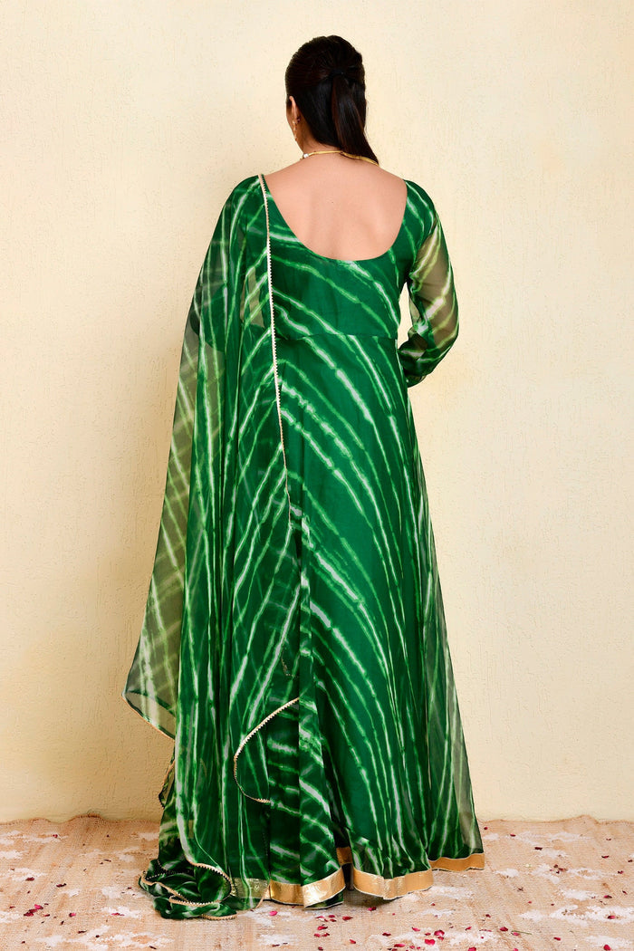 Green Georgette Flared Anarkali