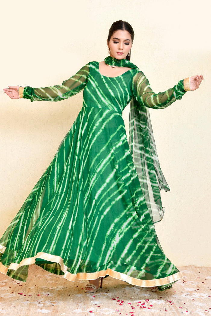 Green Georgette Flared Anarkali
