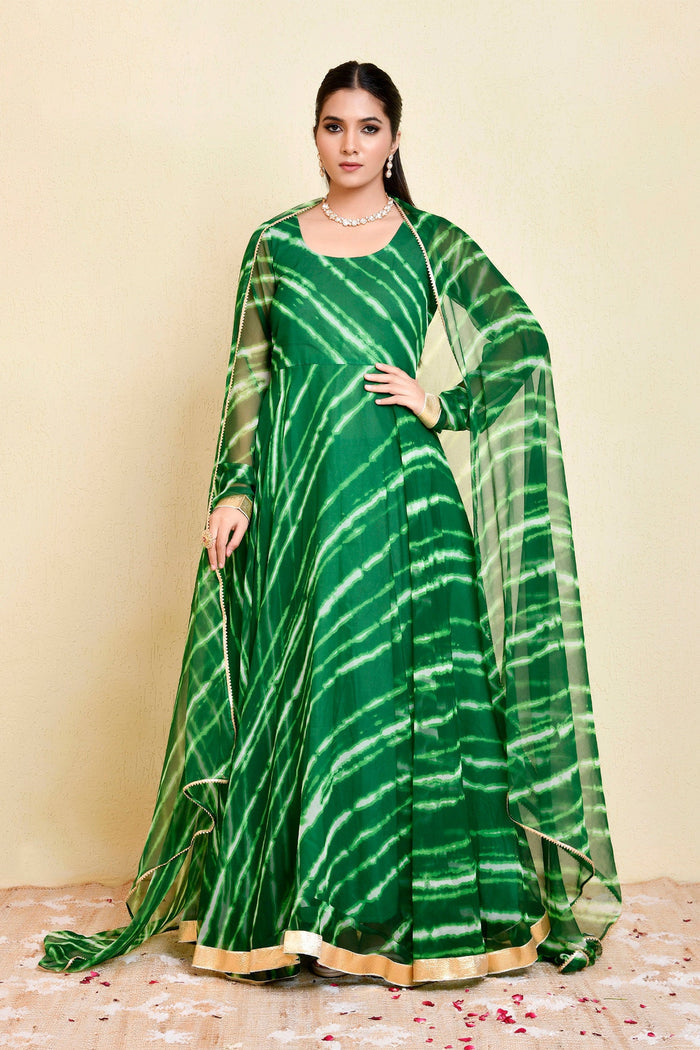 Green Georgette Flared Anarkali