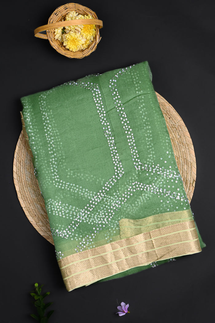Green Sequin Embroidered Organza Saree