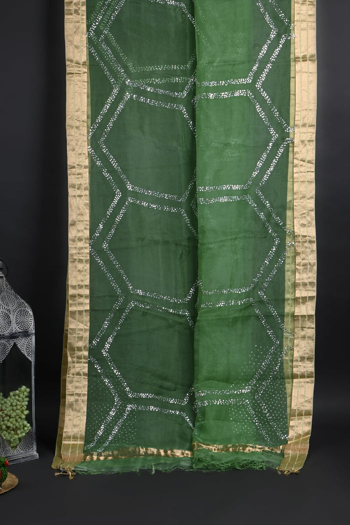 Green Sequin Embroidered Organza Saree