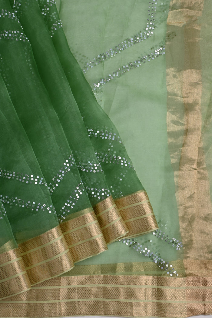 Green Sequin Embroidered Organza Saree