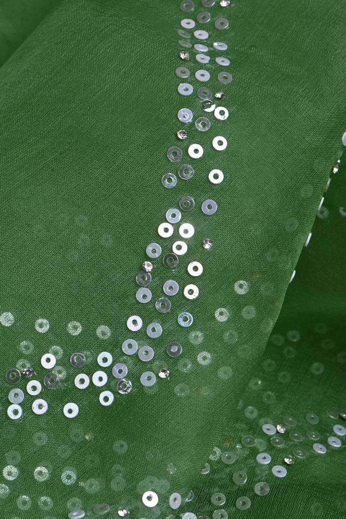 Green Sequin Embroidered Organza Saree