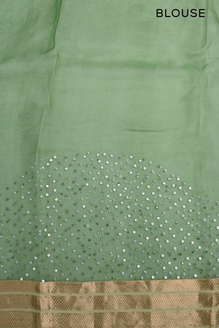 Green Sequin Embroidered Organza Saree