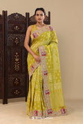 Greenish Brown Tissue Saree With Bandhani Work