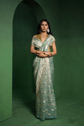 Greenish Gray Silk Tissue Saree With Fancy Border