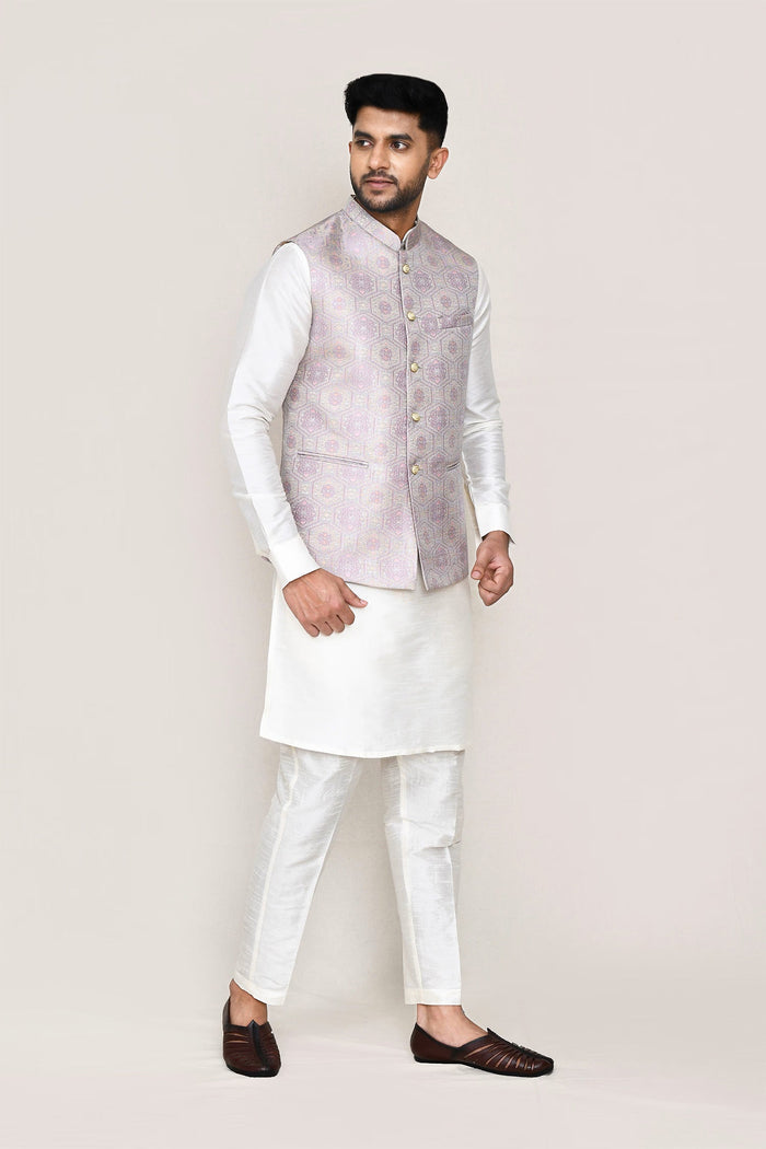 Grey And Purple Jacquard Jacket