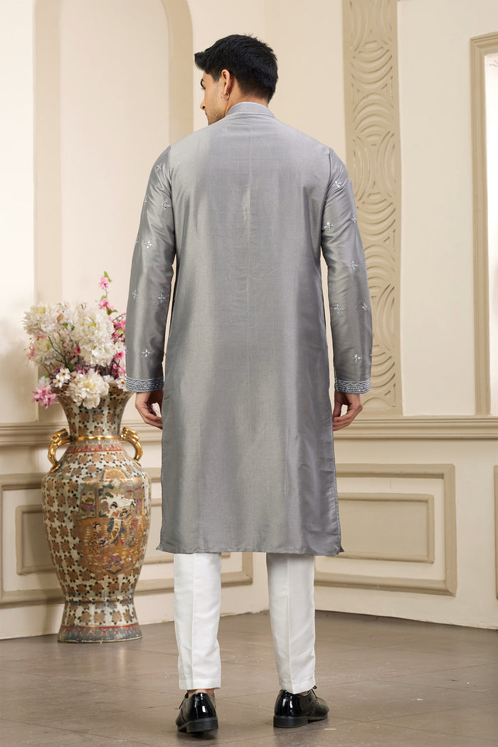 Grey Art Banarasi Silk Kurta