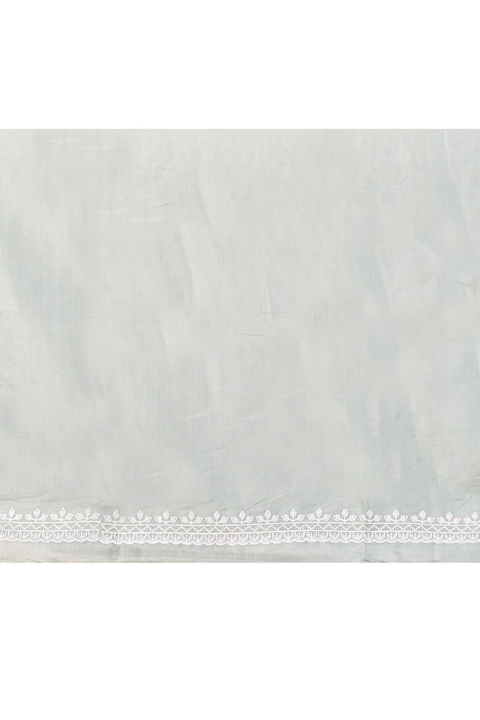 Grey Floral Silk Blend Saree