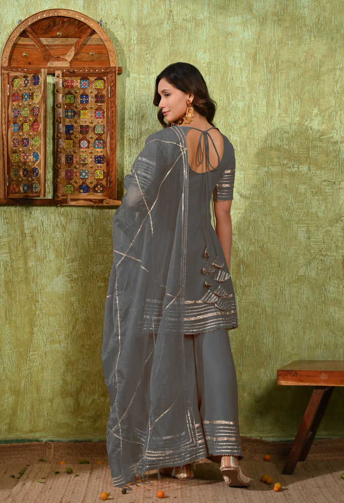 Grey Rayon Embroidered Kurta Set