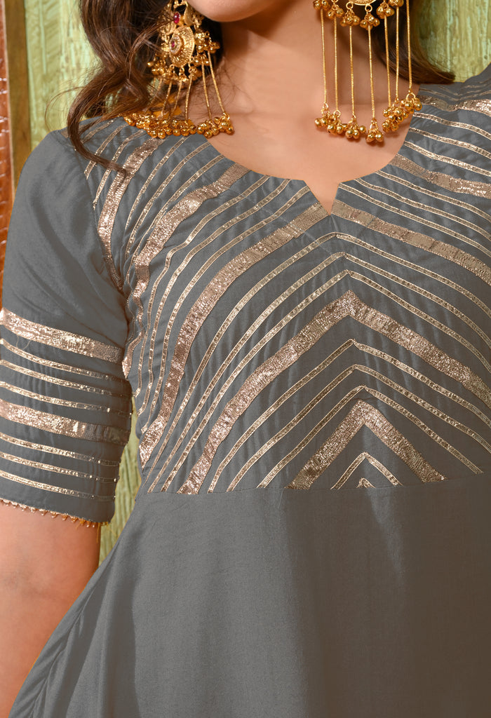 Grey Rayon Embroidered Kurta Set