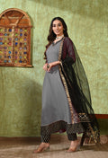 Grey Rayon Solid Anarkali Set