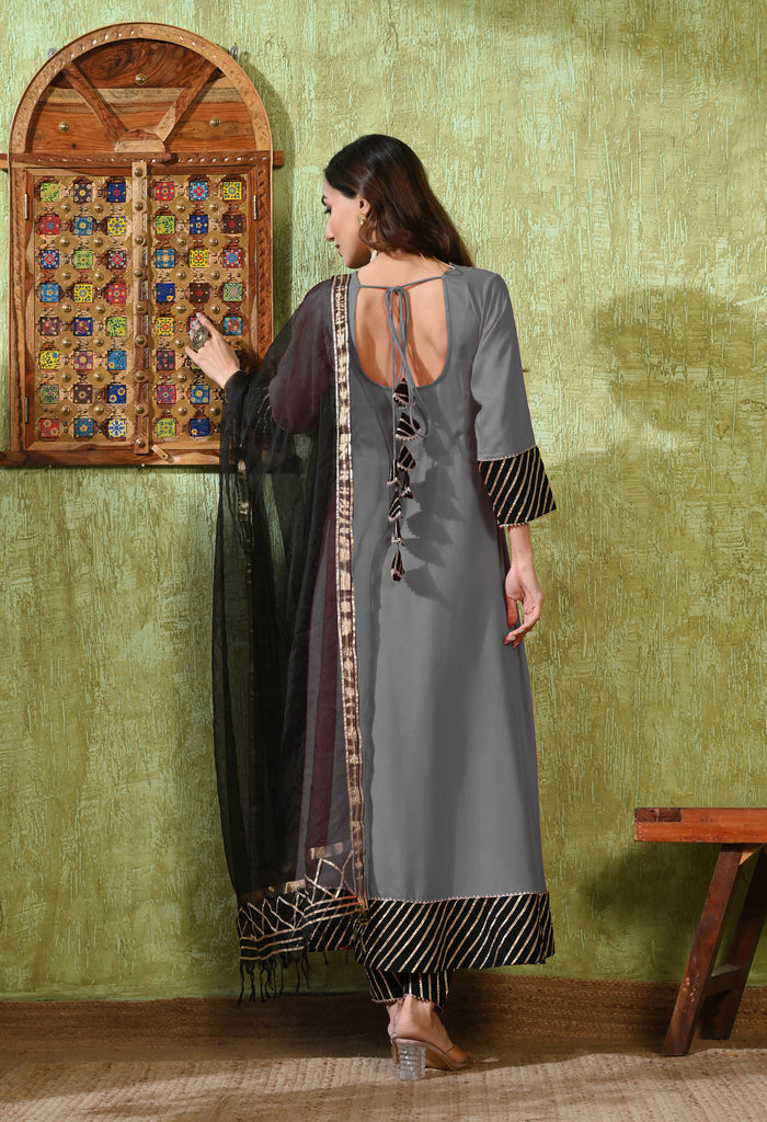 Grey Rayon Solid Anarkali Set