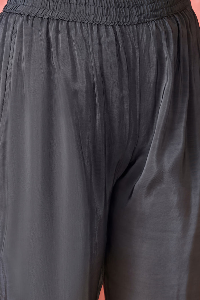 Grey Silk Printed Kaftan Set