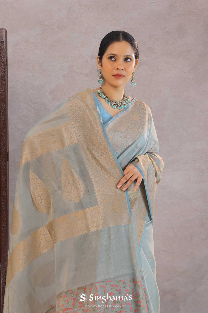 <img> Grey Tissue Banarasi Saree With Butti'S