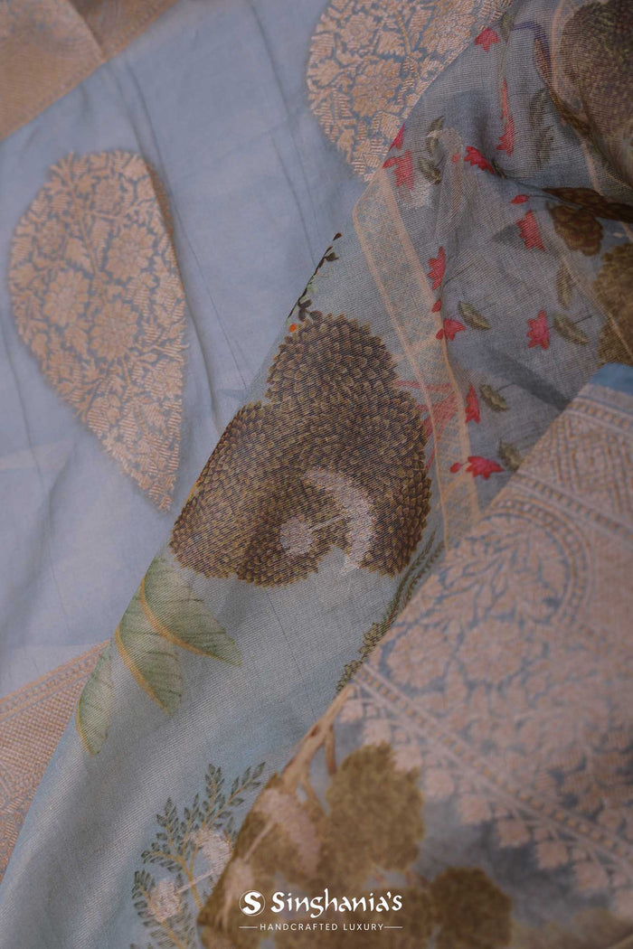 <img> Grey Tissue Banarasi Saree With Butti'S
