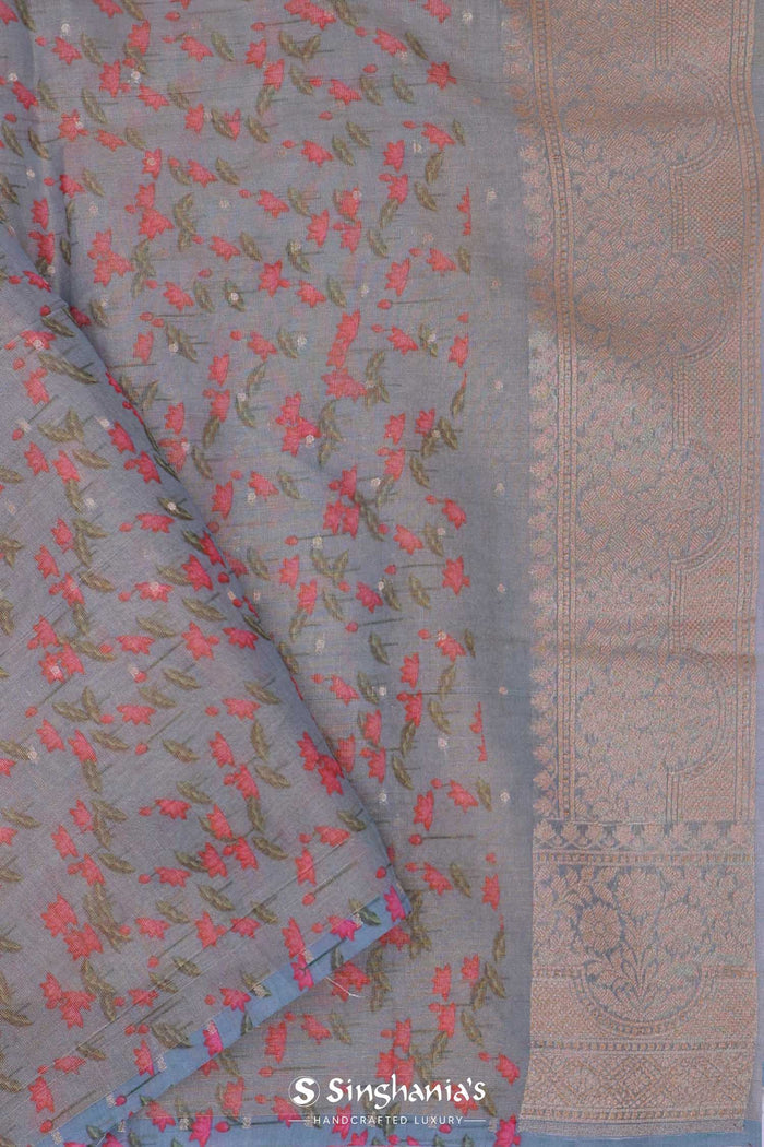 <img> Grey Tissue Banarasi Saree With Butti'S