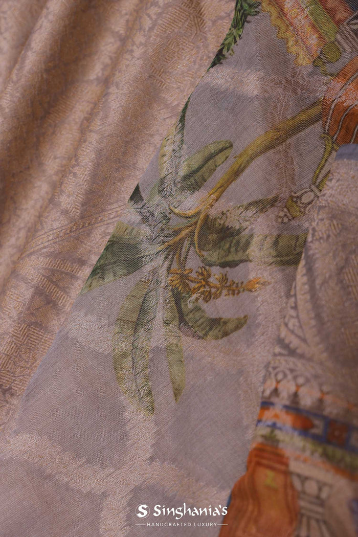 <img> grey tissue banarasi saree with human figures