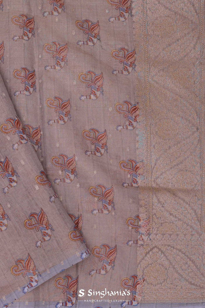 <img> grey tissue banarasi saree with human figures