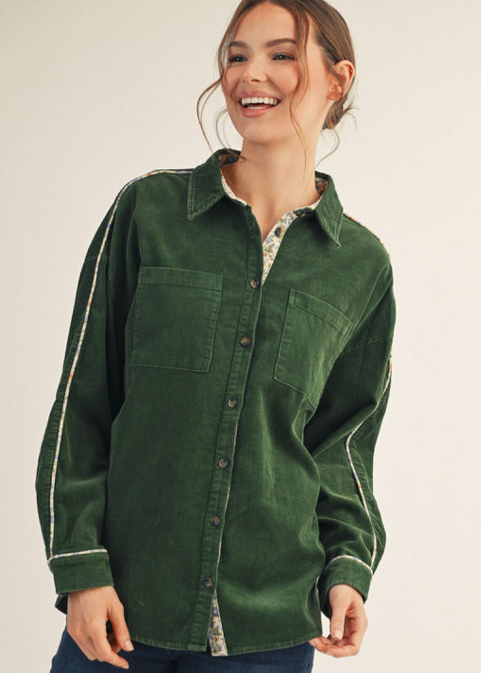 Growing Pains Cord Top - Pine Green
