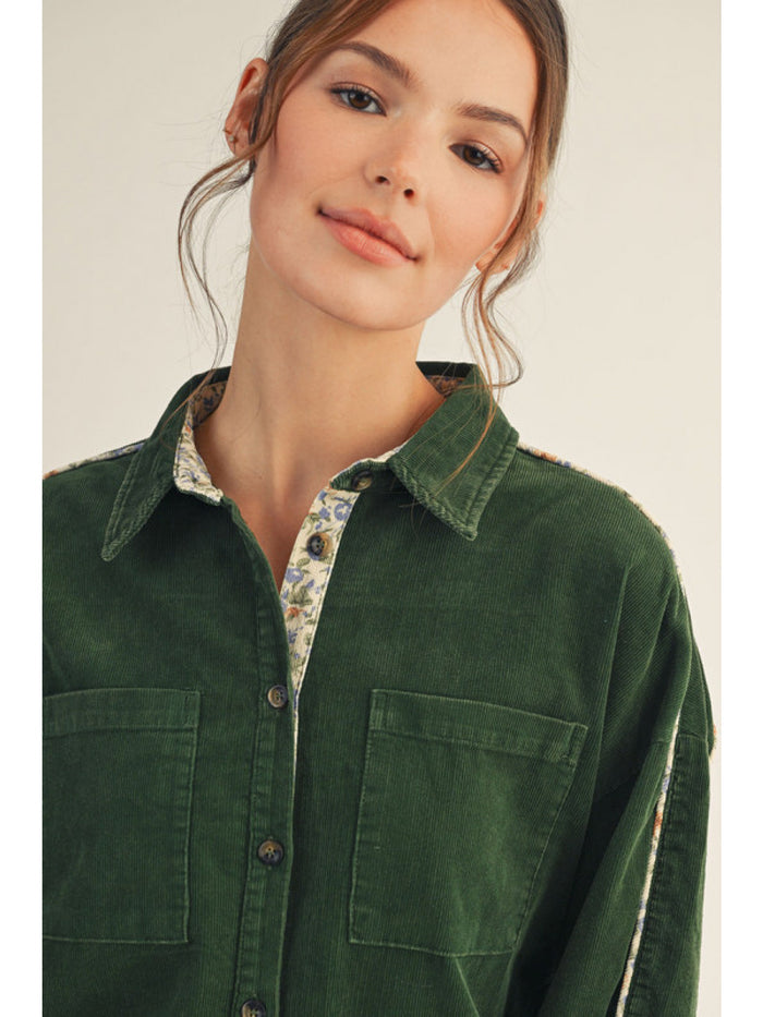 Growing Pains Cord Top - Pine Green