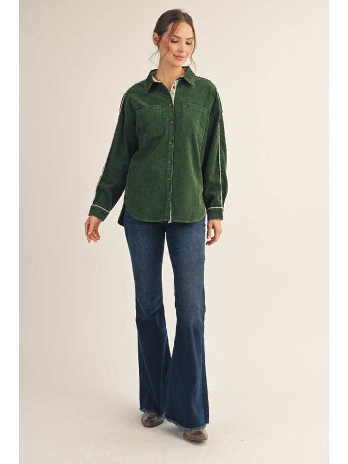 Growing Pains Cord Top - Pine Green