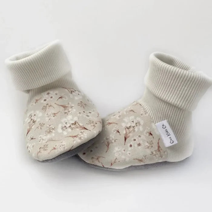 Gus Kids Co. - Rubber Sole Moccasins - Cream Floral-Shoes + Booties-0-3M-Posh Baby