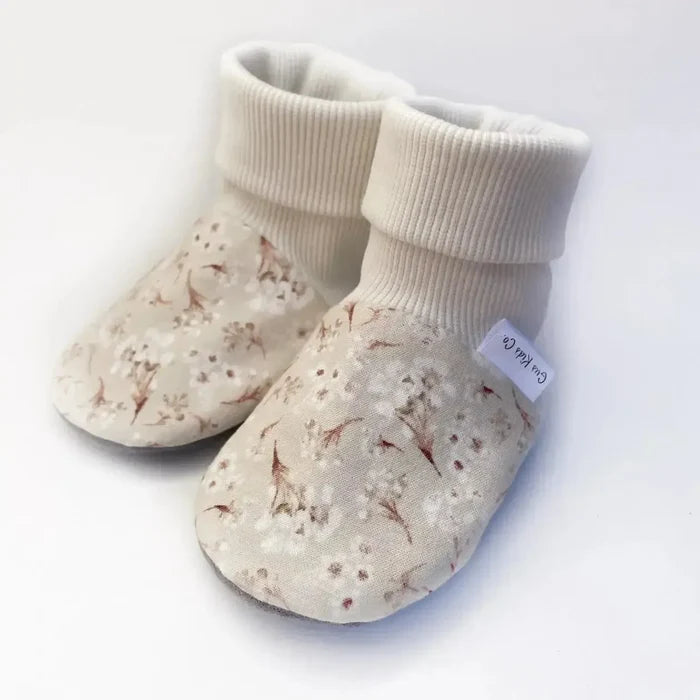 Gus Kids Co. - Rubber Sole Moccasins - Cream Floral-Shoes + Booties-0-3M-Posh Baby