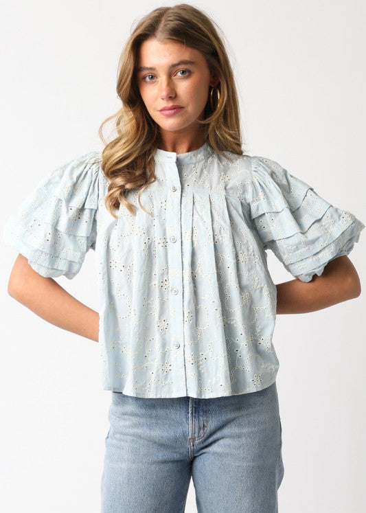 eyelet had to be you baby blue embroidered top