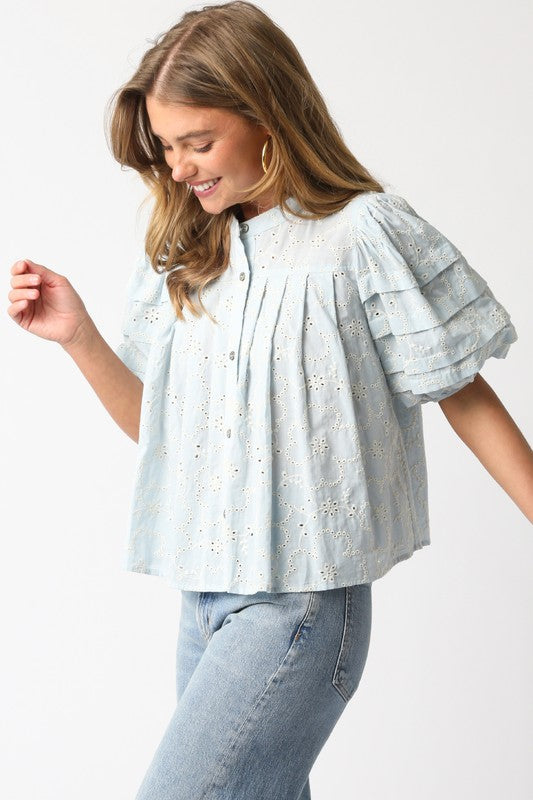 Had to Be You Light Blue Eyelet Embroidered Top