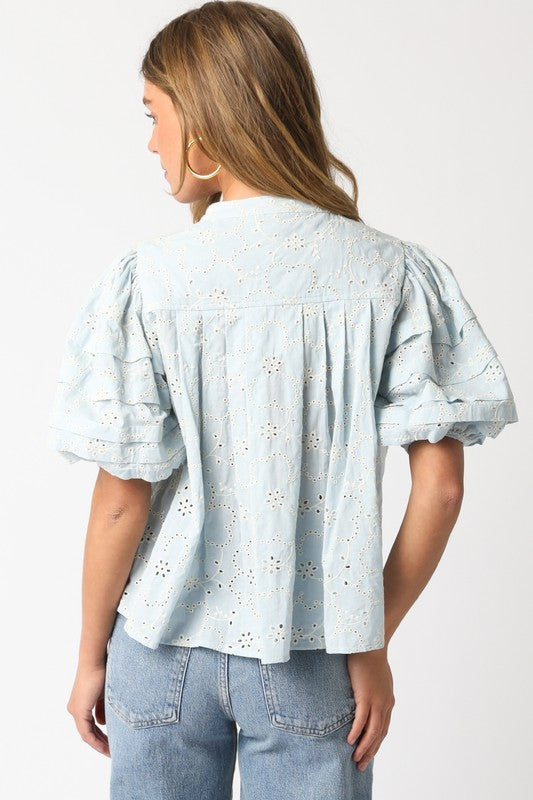 Had to Be You Light Blue Eyelet Embroidered Top