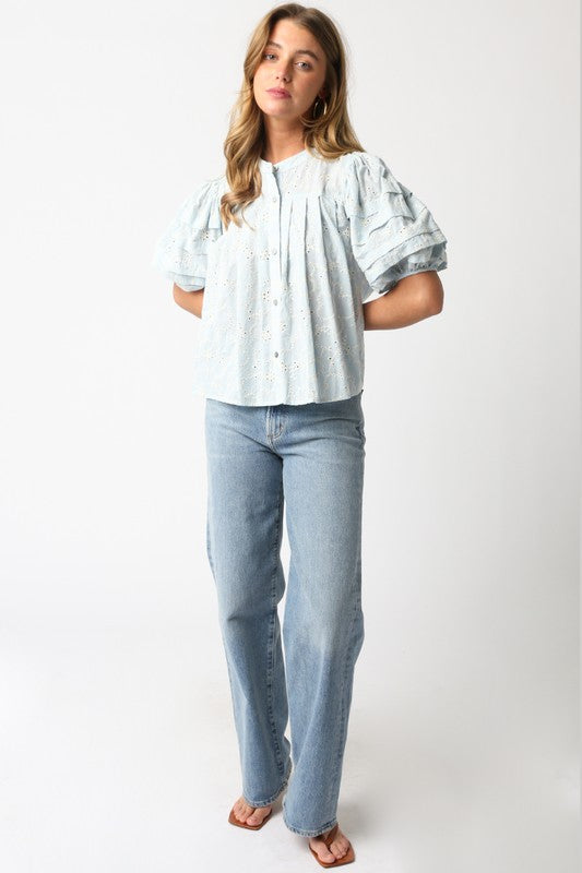 Had to Be You Light Blue Eyelet Embroidered Top