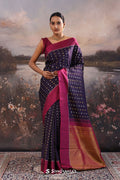 <img> Haiti Purple Kanjivaram Silk Saree With Motifs