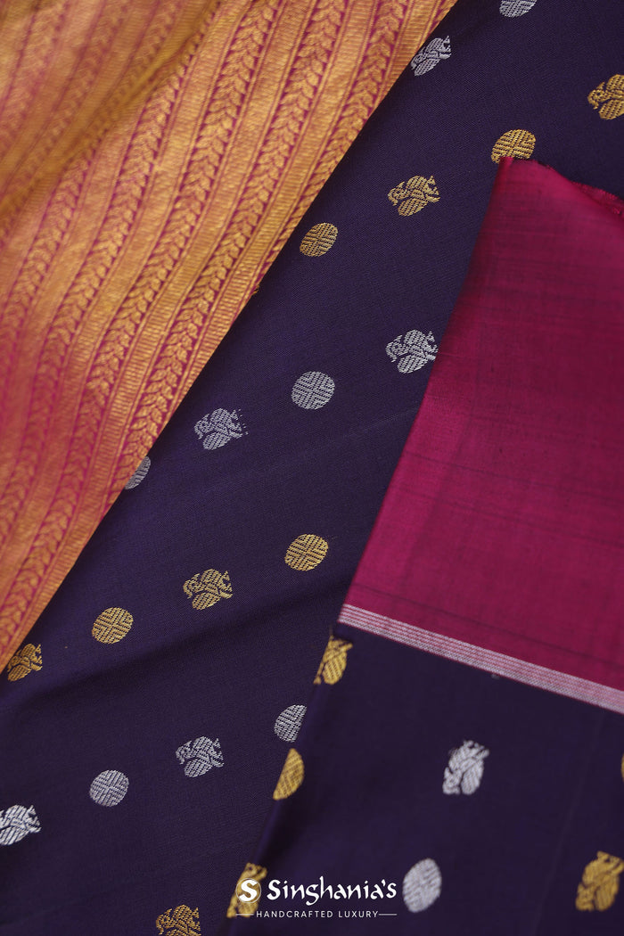 <img> Haiti Purple Kanjivaram Silk Saree With Motifs