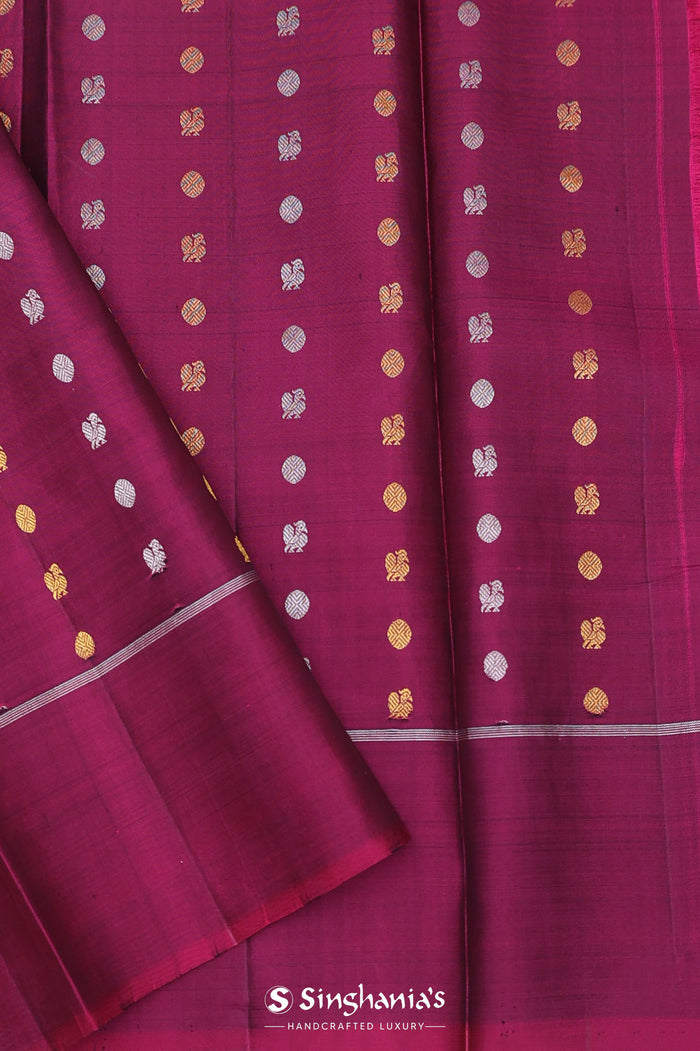 <img> Haiti Purple Kanjivaram Silk Saree With Motifs