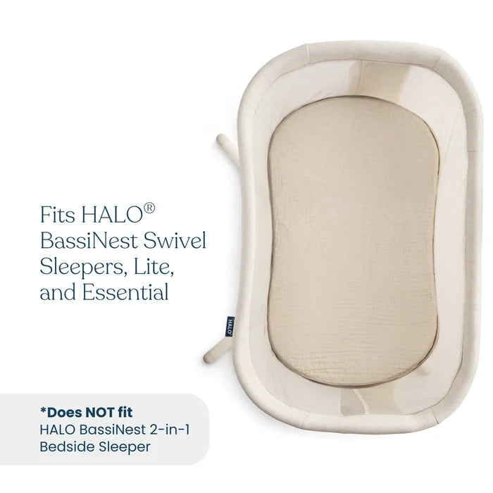 Halo - BassiNest® Organic Cotton Muslin Fitted Sheet 2PK - Oat