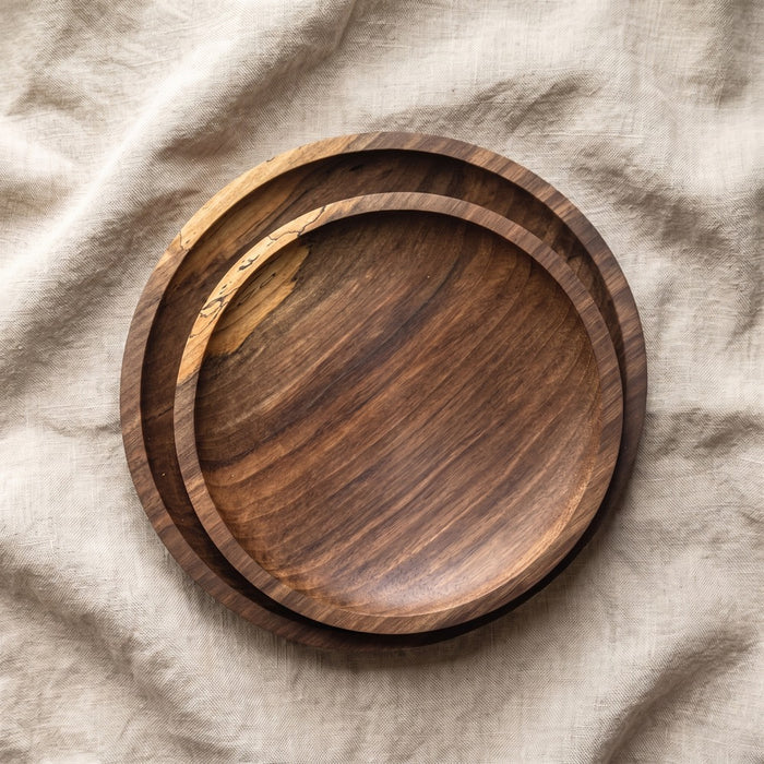 Hand-Carved Walnut Wood Plate