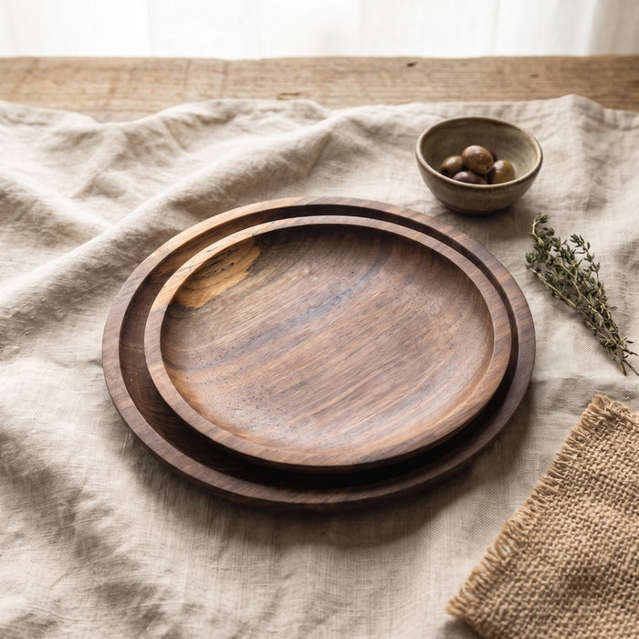 Hand-Carved Walnut Wood Plate, styled at home
