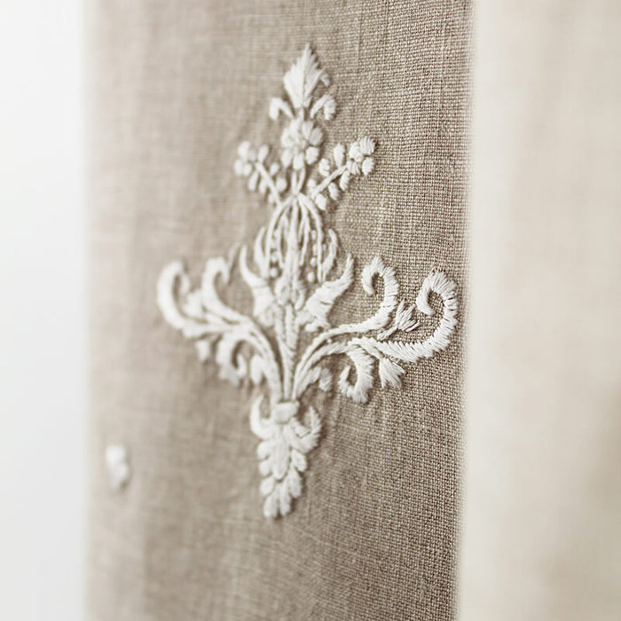 Hand Embroidered Linen Guest Towel -  Ornament on Natural