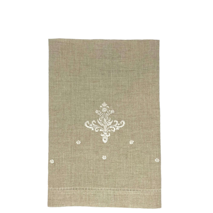 Hand Embroidered Linen Guest Towel -  Ornament on Natural