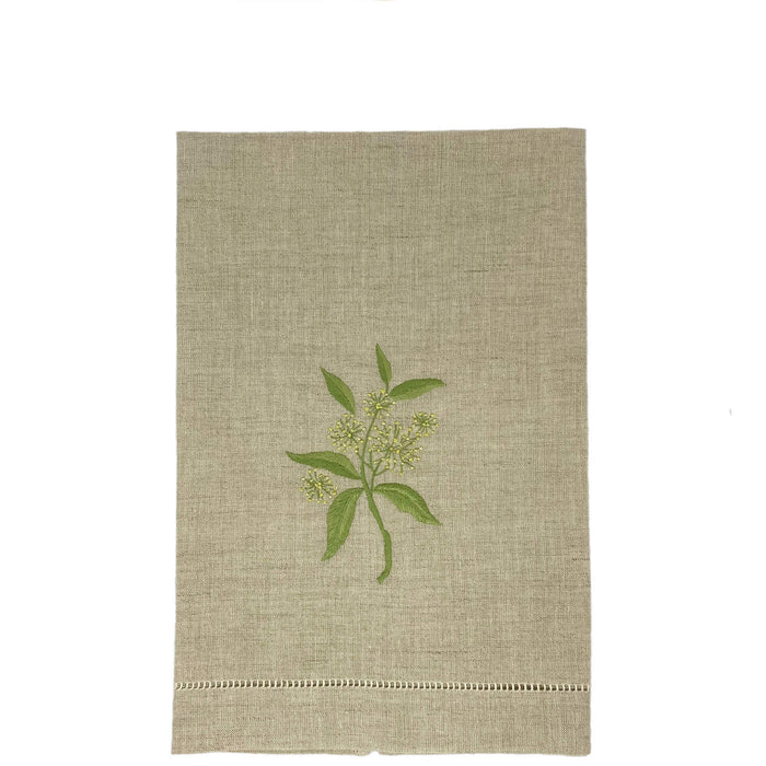 Hand Embroidered Linen Guest Towel – Elder Flower on Natural