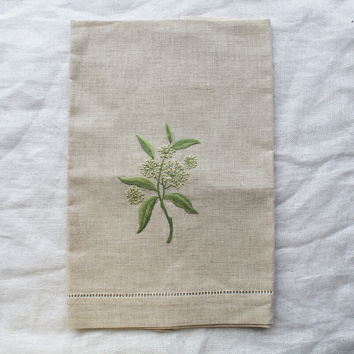 Hand Embroidered Linen Guest Towel – Elder Flower on Natural