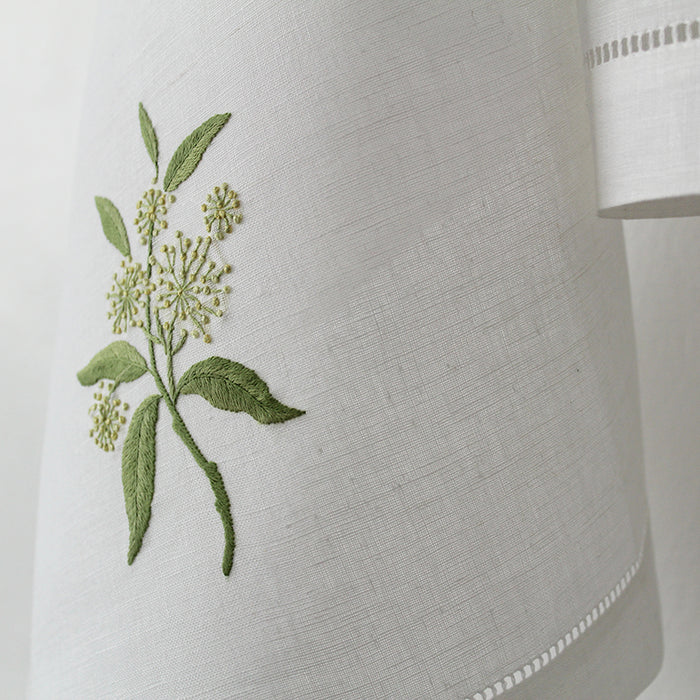 Hand Embroidered Linen Guest Towel – Elder Flower on White