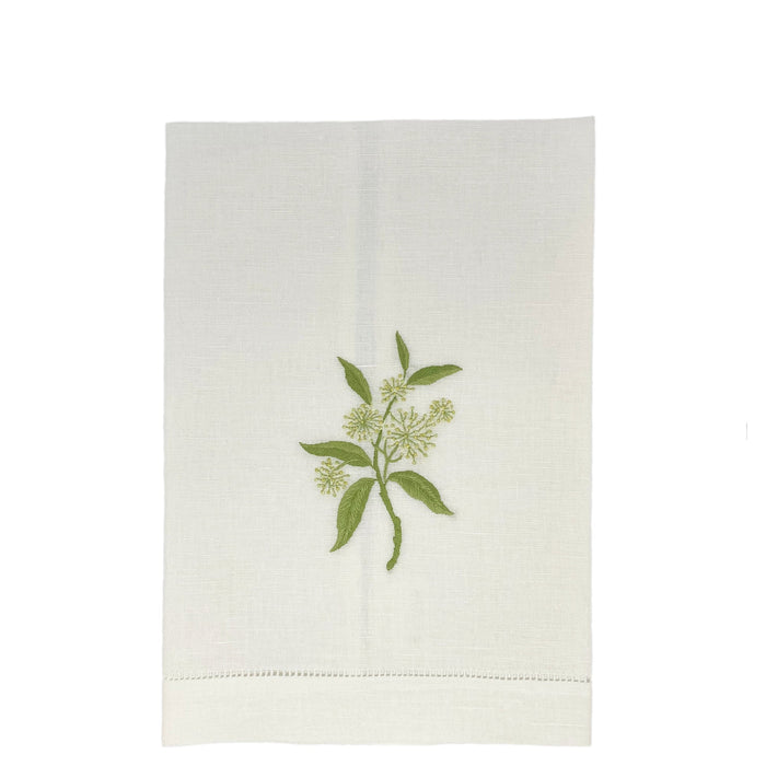 Hand Embroidered Linen Guest Towel – Elder Flower on White
