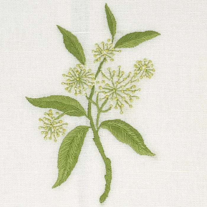 Hand Embroidered Linen Guest Towel – Elder Flower on White